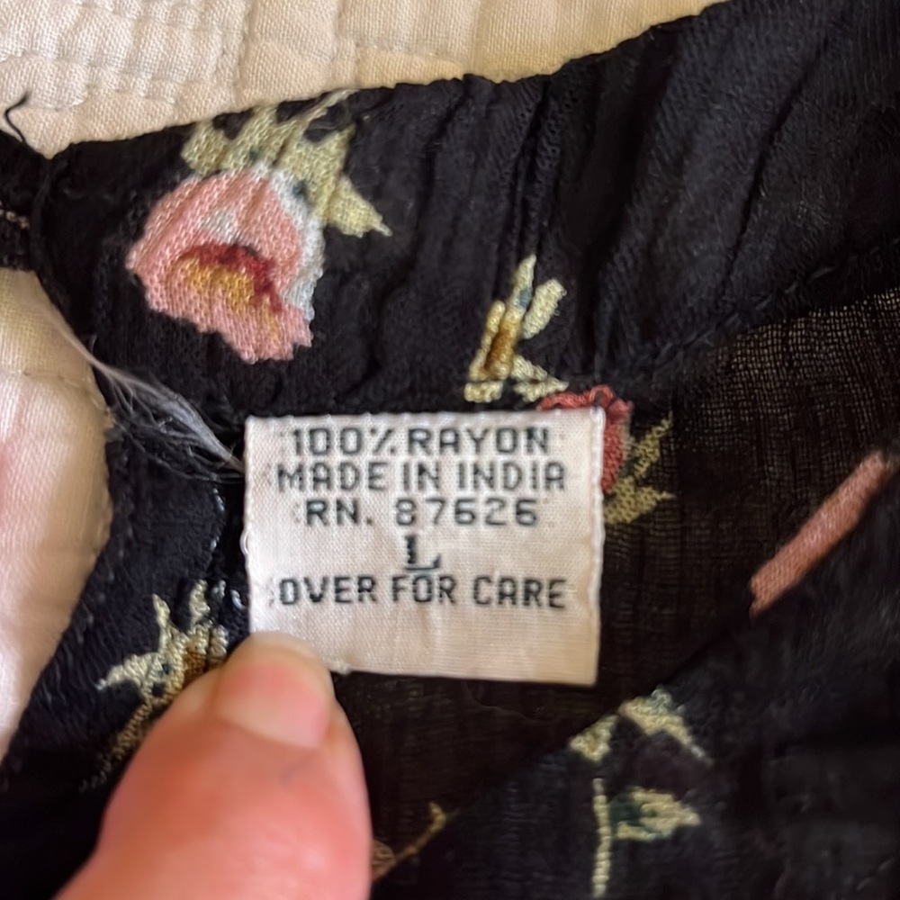 Black Floral Crinkled 100% Rayon 2 Piece Set -American Connection-made in‎ India - Picture 5 of 13